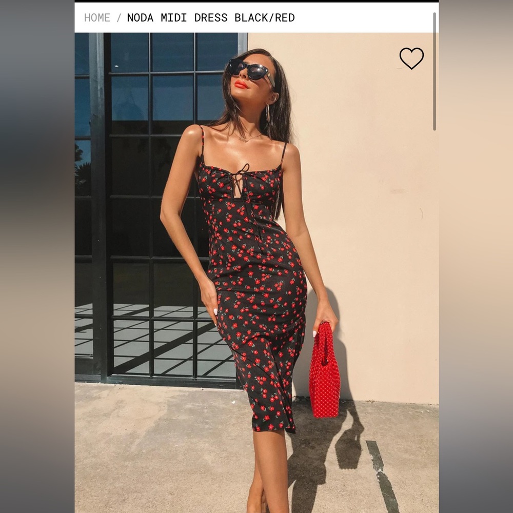 Princess Polly NODA MIDI DRESS BLACK/RED